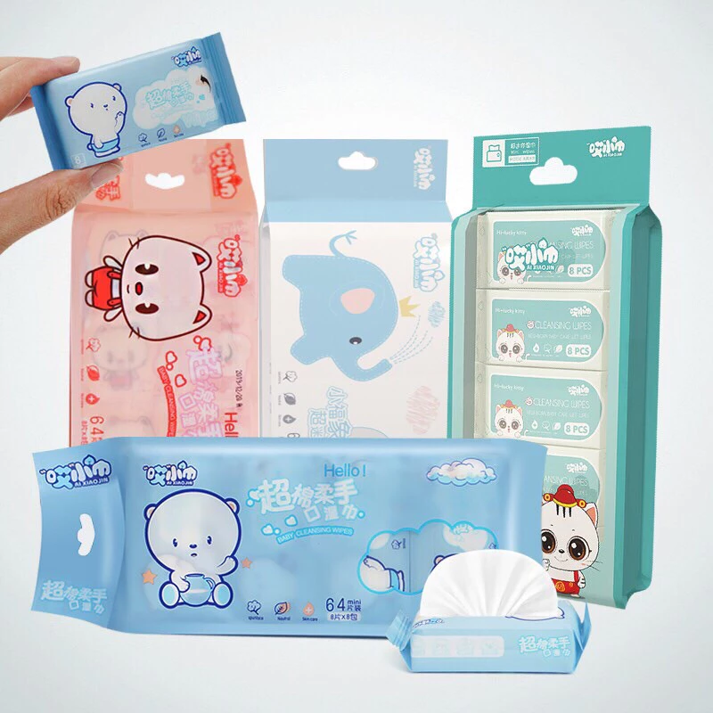Khăn Ướt Mini - Khăn Giấy Ướt Bỏ Túi, Bịch 8 Gói 64 Tờ Nhỏ Gọn Tiện Lợi Siêu Xinh -BA192