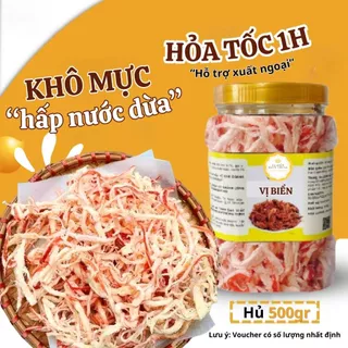 1kg Mực Hấp Nước Dừa Xé Sợi Vị Biển, Khô Mực Hấp Nước Dừa Hủ Pet 250gr Dai Ngon Chuẩn Vị