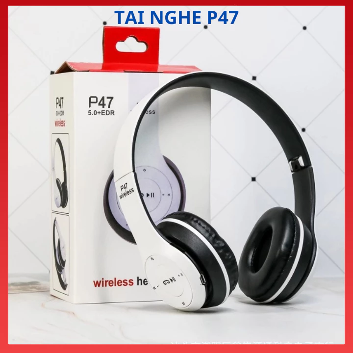 Tai Nghe Chụp Tai Bluetooth P47, Tai Không Dây Có Mic, Có Thẻ Nhớ, Âm Bass Cực Hay, Nghe Nhạc Đã Bảo Hành 12 Tháng