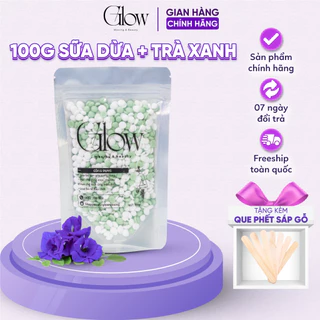 Sáp Wax Lông Nóng Trà Xanh Mix Sữa Dừa Cao Cấp Gói 100 GLOWWAXING Siêu Bám Lông, Dùng Cho Da Nhạy Cảm Tặng Que CHE TÊN