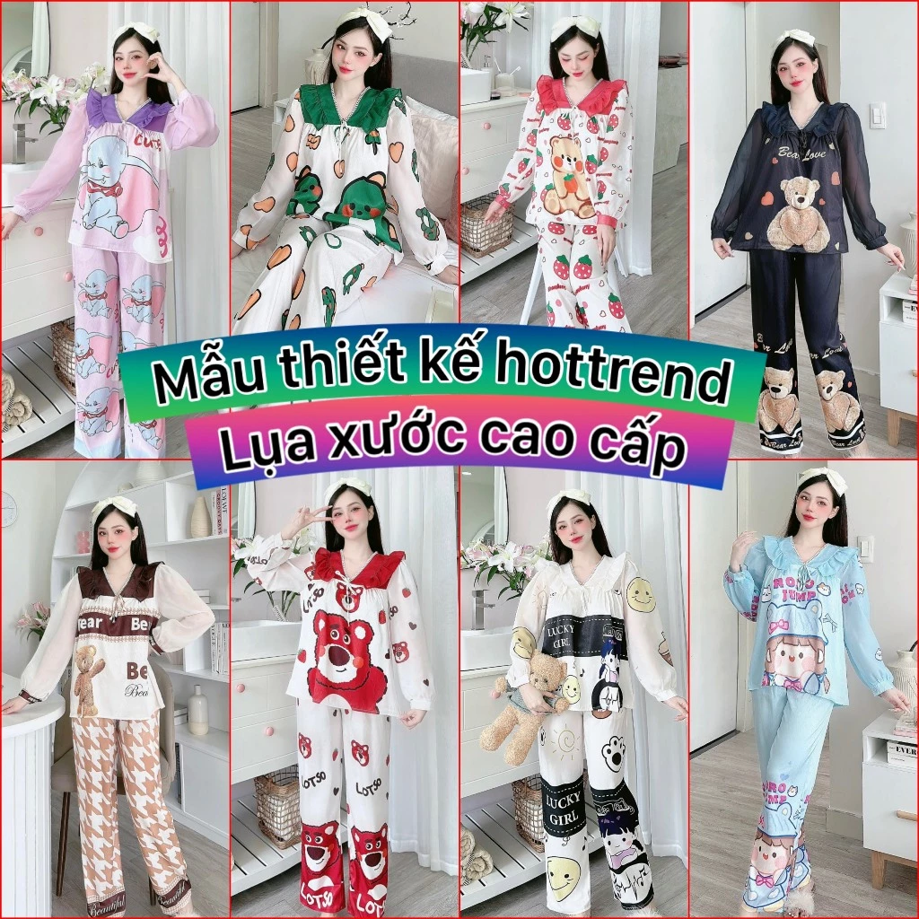 Đồ bộ nữ pijama tay dài lụa xước thiết kế cao cấp hot trend , đồ bộ hot nhất hiện nay nhiều mẫu