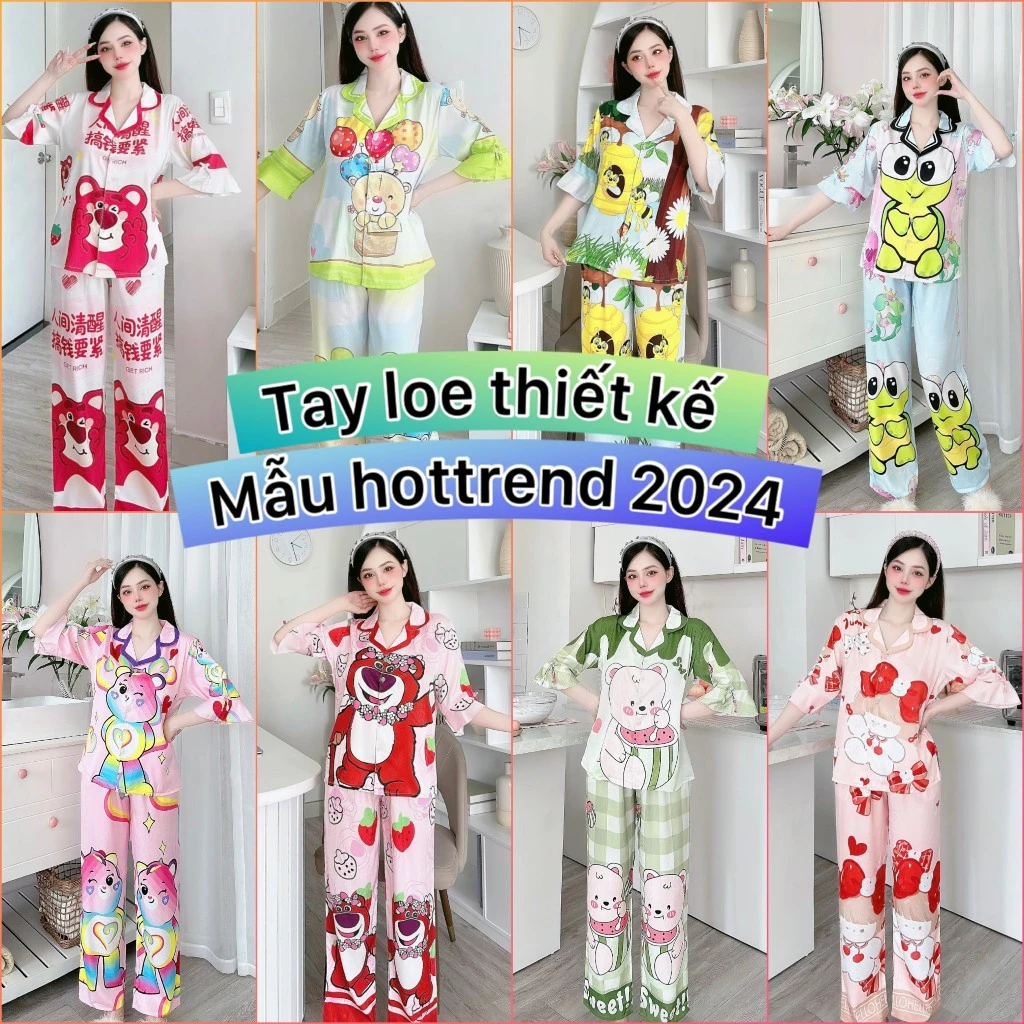 Đồ bộ nữ pijama tay loe lụa xước thiết kế cao cấp hot trend , đồ bộ hot nhất hiện nay nhiều mẫu,