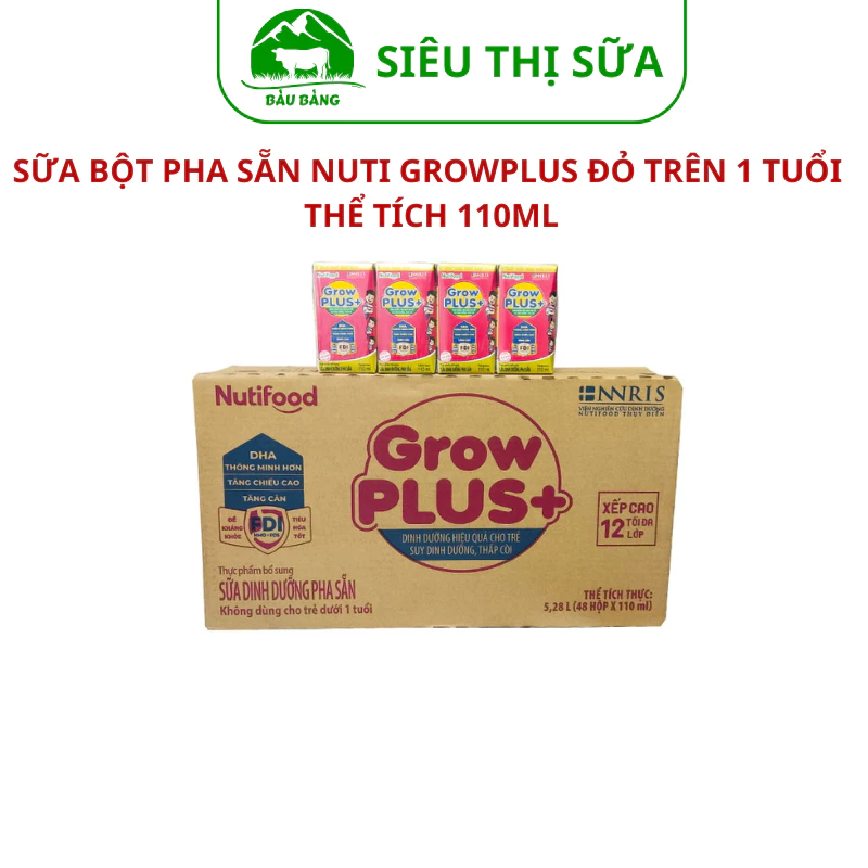 Thùng Sữa Bột Pha Sẵn Nutifood GrowPLUS+ Suy Dinh Dưỡng - Tăng Cân, Tăng Chiều Cao 110ml(48 hôp) - Siêu thị sữa Bàu Bàng