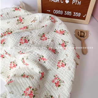 vải xô muslin 2 lớp cao cấp hoa đào đỏ mềm mại thấm hút siêu đỉnh may váy,đồ bộ,khăn mặt cho bé