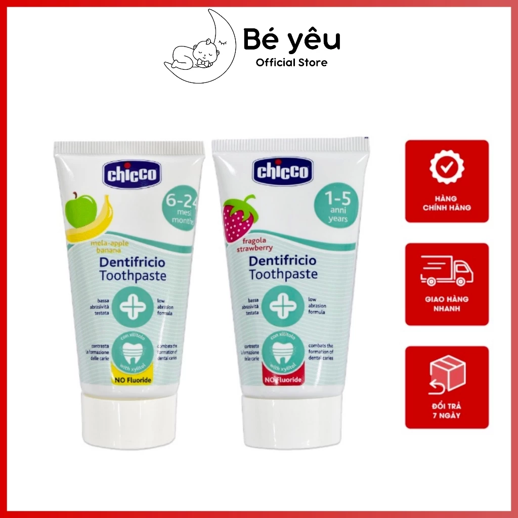 Kem đánh răng Chicco hương Dâu 12M+/Chuối 6m+