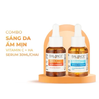 Combo trắng da căng mượt serum Vitamin C + serum Hyaluronic Balance Active Formula 30ml/ chai