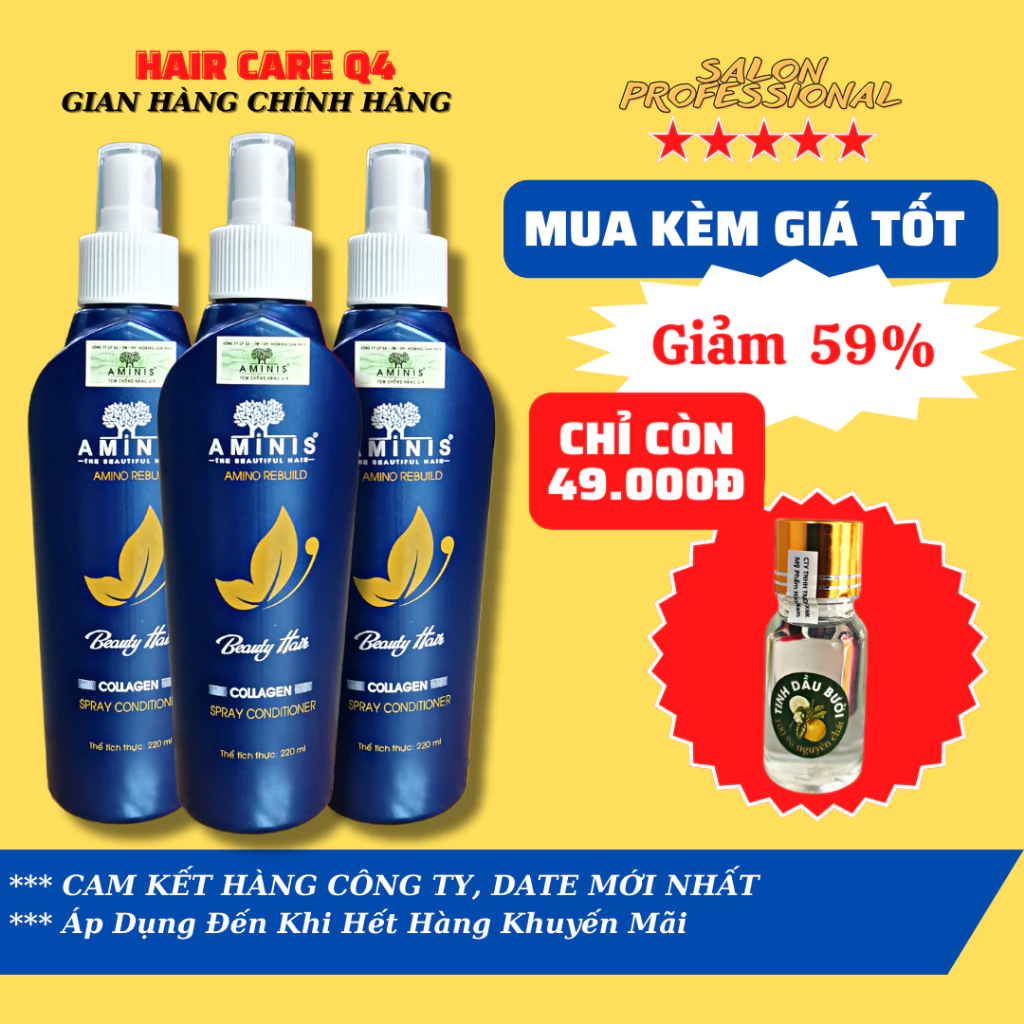 Xịt Dưỡng Tóc Collagen Aminis Hàng Chính Hãng 220ml Date Mới Nhất - Hair Care Q4