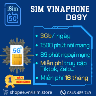 [Có Esim] Sim 5G Vinaphone D89Y,  3gb/ngày [MIỄN PHÍ 16 THÁNG SỬ DỤNG]