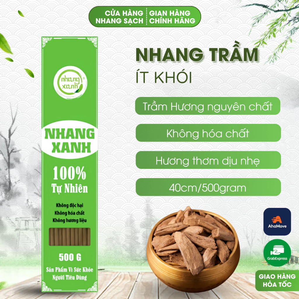 Nhang trầm hương Nhang Xanh hộp 500gr 40cm - Hương thơm dịu nhẹ, ít khói không cuốn tàn