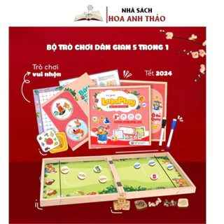 Bộ đồ chơi Lalaplay 5 trong 1 tổng hợp nhiều trò chơi dân gian thú vị (Ô ăn quan, bầu cua cá, cờ caro, cờ búng, xúc xắc)