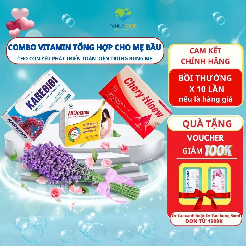 Vitamin Tổng hợp cho bà bầu [COMBO CHERY HINEW+ KAREBIBI+ HIQmama ] Bổ sung SẮT, CANXI, VITAMIN & KHOÁNG CHẤT cho mẹ bầu