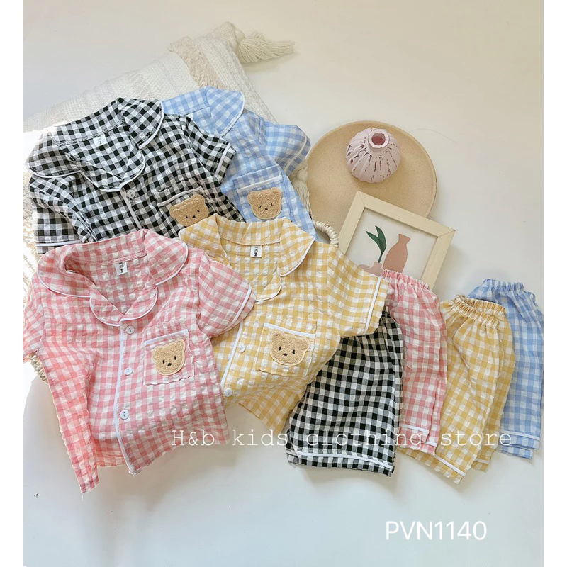 Bộ pijama kẻ gấu cho bé 8-18kg