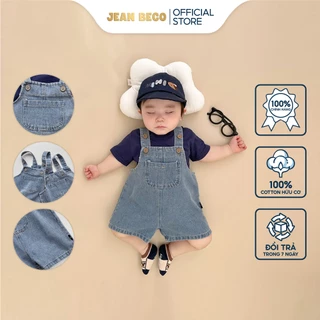 Quần yếm jeans hai dây JEANBECO, yếm jean dáng ngắn phối túi trước ngực dành cho bé từ 6-20kg YN-023