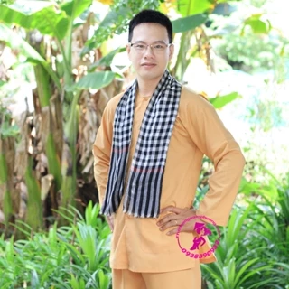 Bộ bà ba cho nam vải Kate Silk màu vàng cà phê sữa Nam Phương -1 Set gồm áo + quần + tặng 1 khăn rằn. KT028VANGCAFE