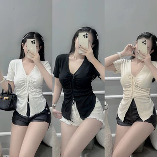 Áo Thun Ôm Ngắn Tay Có Dây Rút Giữa Sexy, Quyến Rũ - SCXA267