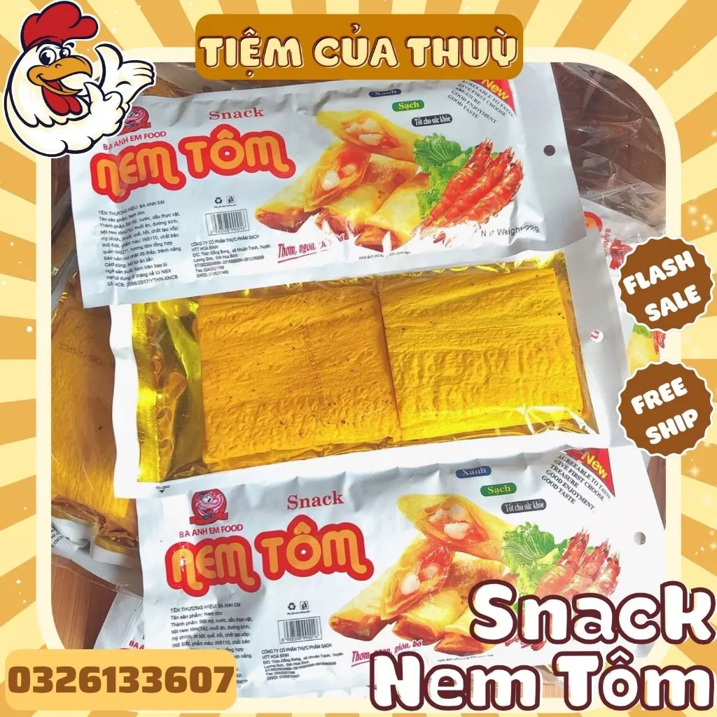 10 Gói Snack Nem Tôm Ba Anh Em Food, Snack Que Cay cổng trường, đồ ăn vặt tuổi thơ