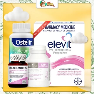 Combo đủ bộ cho mẹ bầu (Vitamin Elevit bầu + Canxi bầu Ostelin + Sắt Blackmores + DHA Bioisland)