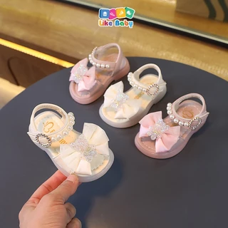 Sandal cho bé gái Giày tập đi siêu nhẹ đế mềm đính hoa chống trơn trượt phong cách Hàn Quốc D125