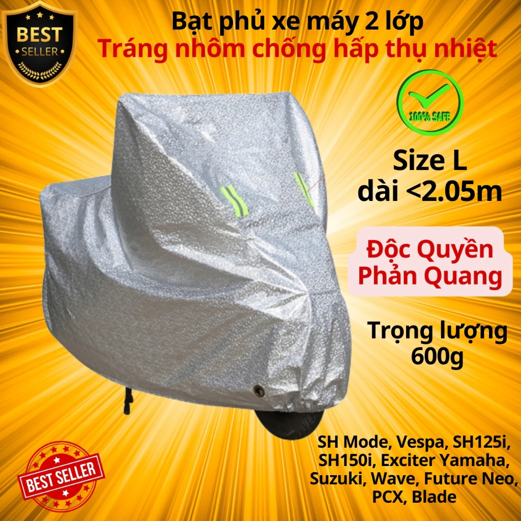 Bạt trùm xe máy tráng nhôm 3 lớp chất lượng tốt, chống mưa nắng, bụi bẩn giảm hấp thụ nhiệt hàng cao cấp D Danido