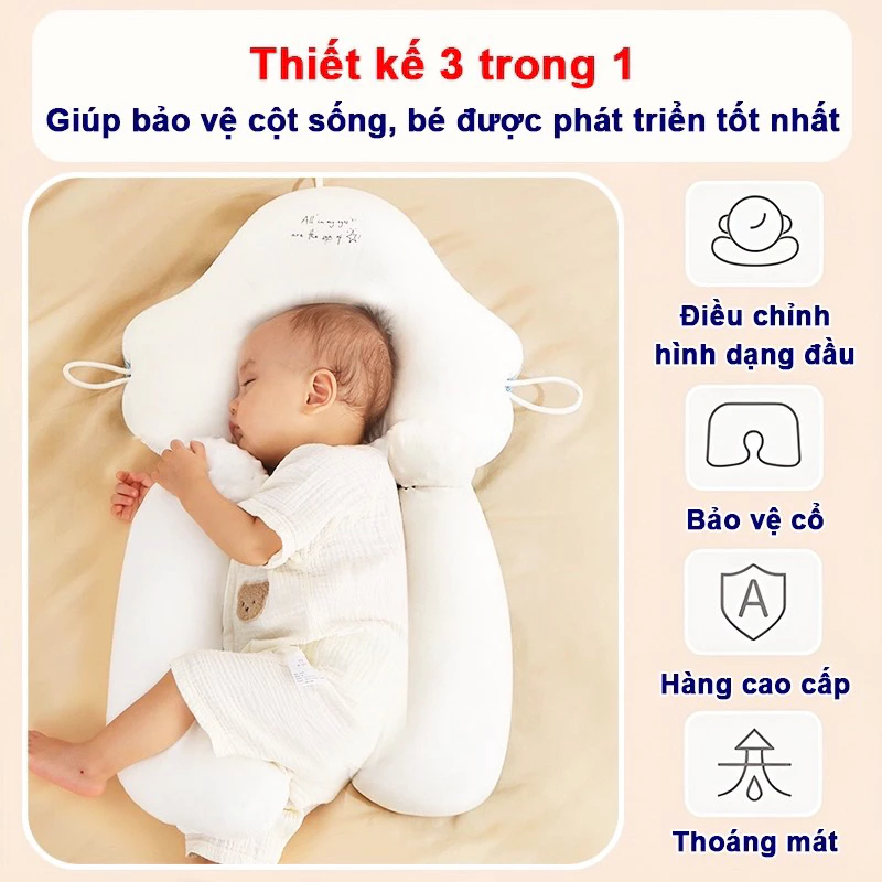 Gối ôm U chống méo đầu cho bé có nút điều chỉnh