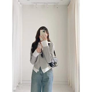 Áo Sơ Mi Phối Cardigan Len Tăm Trơn Phong Cách Hàn Quốc Choustore