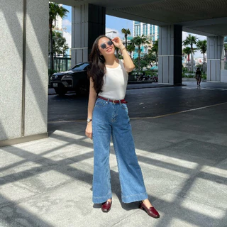 White On Denim - Quần Jeans Suông Lai Cách Điệu Màu Xanh Medium - Saigon Culottes Jeans in Medium Blue