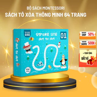 Bộ sách tập tô vẽ thông minh 64 trang, Sách montessori xóa được kèm bút dạ giúp bé phát triển tư duy toàn diện