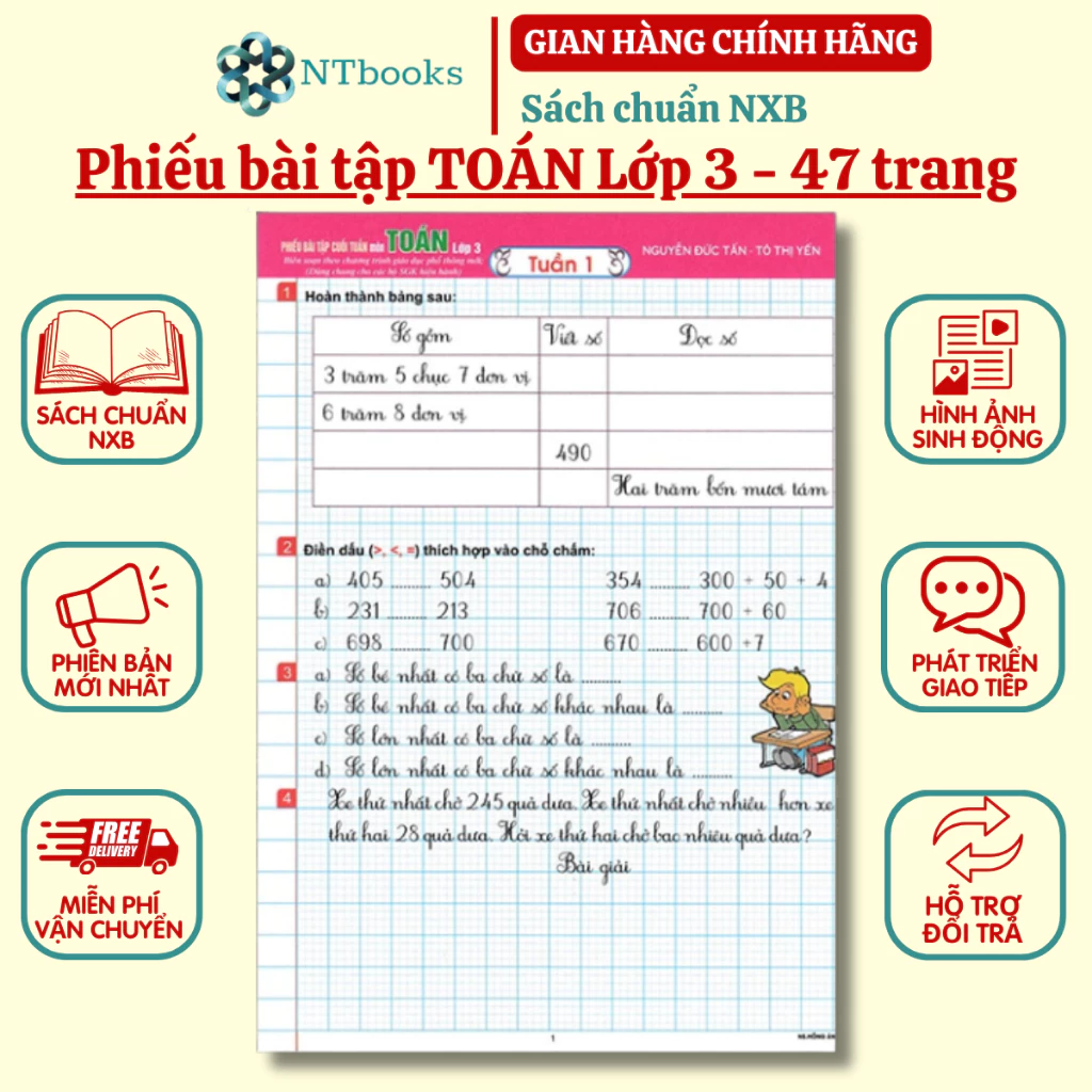 Sách - Phiếu bài tập cuối tuấn môn Toán lớp 3 (biên soạn theo chương trình gdpt mới)