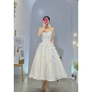 Đầm xoè midi TRIPBLE T DRESS mặc cưới đính cánh hoa rơi siêu xinh - size S/M/L