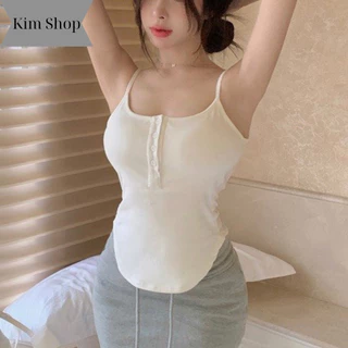 Áo 2 dây ôm dáng phối nút sexy cực xinh Kim Fashion,Áo hai dây hở cổ đáy cong quyến rũ hiện đại