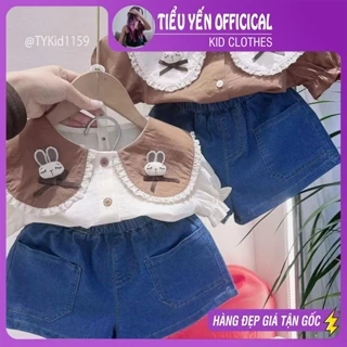 Quần áo trẻ em, Quần áo hè bé gái, áo thô cổ thỏ nâu và quần jean cho bé 9-20kg S1159 | Tiểu Yến KID