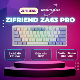 Bàn phím cơ không dây có dây Zifriend Za63 Pro 63 phím, hotswap, 3 chế độ kết nối, đèn nền RGB, làm việc, chơi game