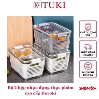 [Chính hãng Việt Nhật] Bộ 2 hộp nhựa đựng thực phẩm cao cấp kiêm rổ Hokori - sang trọng, siêu bền