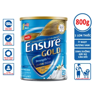 [CHÍNH HÃNG] Sữa Bột Abbott Ensure Gold HMB Hương Vani Ít Ngọt Hộp 800g (Dinh dưỡng đầy đủ và cân đối)