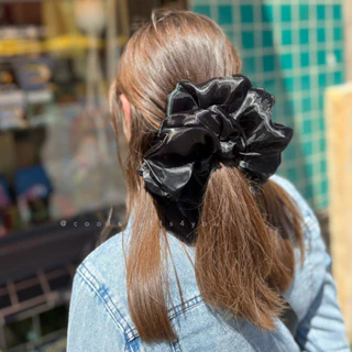 Buộc Tóc Scrunchies Màu Đen🖤Bigsize Siêu To Vải Lụa/Voan Phồng