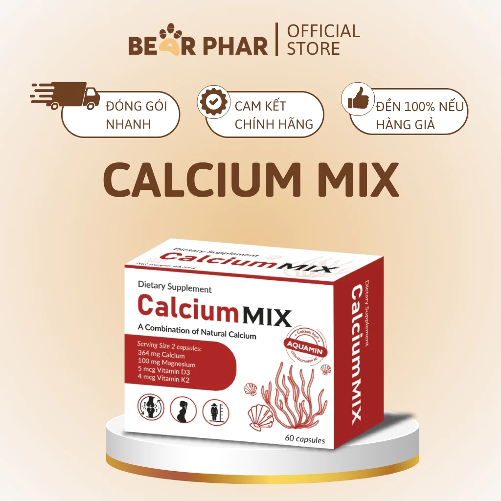 Viên uống canxi Calcium Mix, canxi từ tảo biển đổ, bổ sung canxi cho mẹ bầu, mẹ sau sinh, hộp 60 viên, nhập khẩu châu Âu