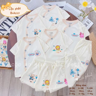 Bộ Sơ Sinh Cộc Tay Cài Chéo Chất Cotton Thun Lạnh Siêu Mềm, Mát Cho Bé Từ Sơ Sinh (0-3M Đến 6-9M)