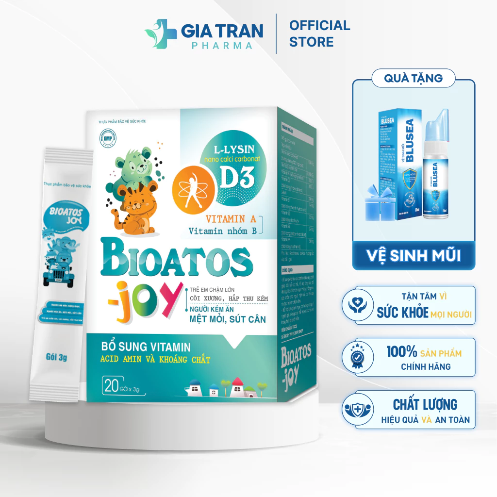 Cốm Bioatos Joy cho trẻ chậm lớn còi xương hấp thụ kém người kém ăn mệt mỏi sút cân hộp 20 gói x 3g