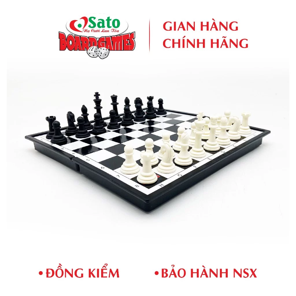 Cờ vua quốc tế có nam châm (mẫu 6) Sato 059, Board game quốc tế, bàn cờ 19x19cm Made in Vietnam