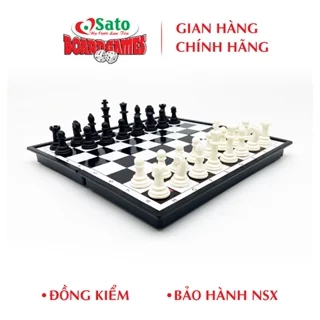 Cờ vua quốc tế có nam châm (mẫu 6) Sato 059, Board game quốc tế, bàn cờ 19x19cm Made in Vietnam