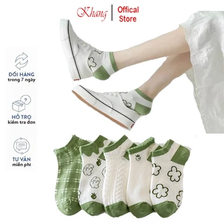 Combo 5 đôi tất/vớ cổ ngắn nữ họa tiết cute dễ thương, chất liệu cotton, co giãn thoải mái