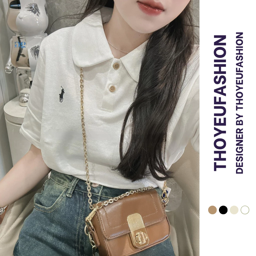 AP8831 Áo Polo Cổ Sen Nữ , Áo Croptop Thêu Ngựa Dáng Babytee