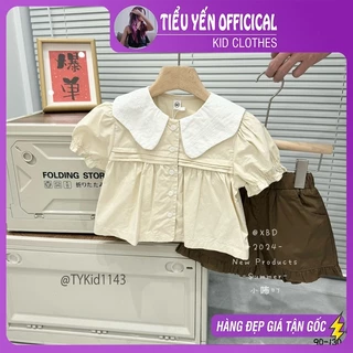 Quần áo trẻ em, Quần áo hè bé gái phong cách hàn, áo thô kem quần nâu cho bé 9-23kg S1143 | Tiểu Yến KID