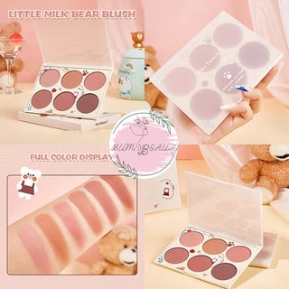 Bảng phấn mắt và má hồng Kiss Beauty Little Milk Bear Blush, Bảng phấn má hồng nội địa Trung 6 ô cam nâu hồng