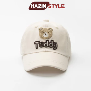 Mũ lưỡi trai trẻ em HAZIN thêu hình teddy đáng yêu, nón lưỡi trai cho bé từ 1 đến 4 tuổi hoạt tiết gấu đi chơi siêu xinh