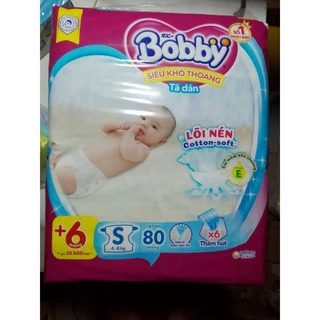 (Tặng 6 miếng) Tã dán sơ sinh Bobby S80 +6 miếng lõi nén cotton - soft 3mm