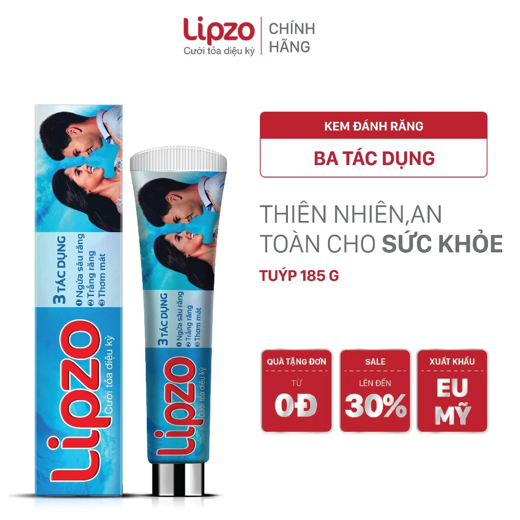 [Combo 2] Kem Đánh Răng Lipzo Ba Tác Dụng Tuýp 190Gr, Ngừa Sâu Răng, Giúp Trắng Răng Thơm Miệng