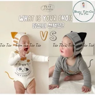 ( HÀNG CÓ SẴN )Set bộ bodysuit cover Mèo xám, Mèo trắng kèm mũ cho em bé Hàn Quốc 5-13kg dễ thương cute Cho Bé