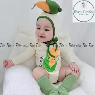 (HÀNG CÓ SẴN )Set bộ bodysuit cover BẮP NGÔ  kèm mũ cho BÉ 3-9kg