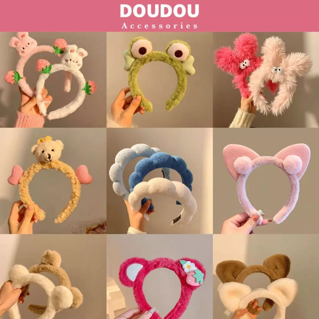 Phụ kiện tóc Doudou Băng đô cài tóc gấu dâu Lotso Bờm tóc gấu bông dễ thương phong cách Hàn Quốc hot trend FG010